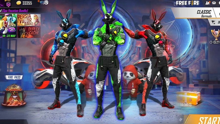 Free Fire Bunny Bundle Character Skins in Blue Green and Red Variants HD wallpaper