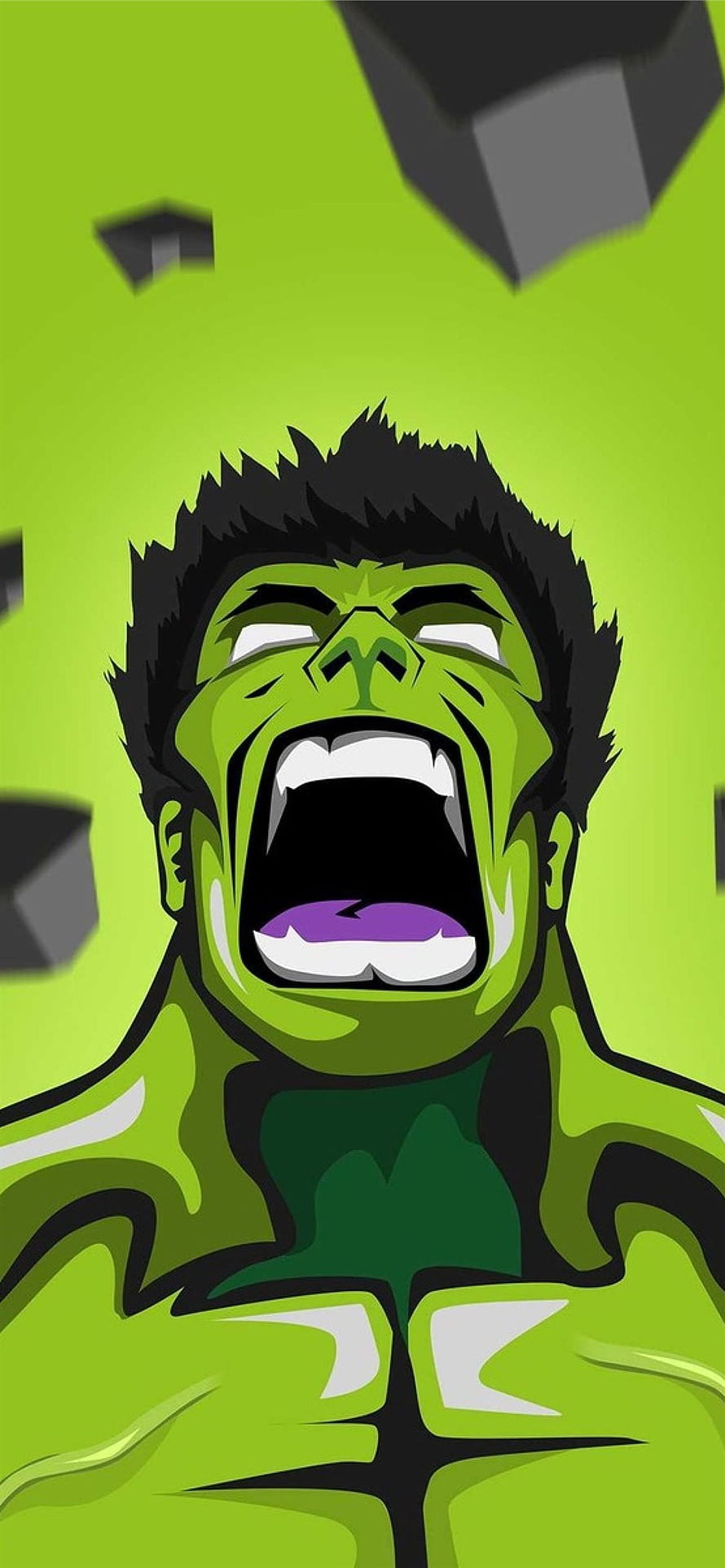 Incredible Hulk Roaring in Vector Style with Floating Debris HD phone wallpaper