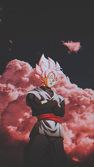 Goku Black Anime Character Standing With Arms Crossed Against Dramatic Red Clouds HD phone wallpaper