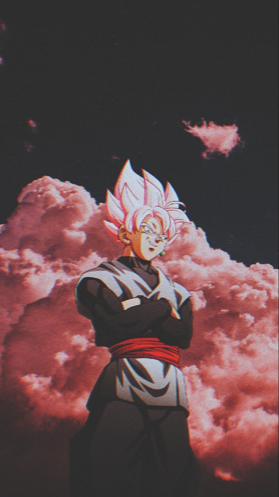 Goku Black Anime Character Standing With Arms Crossed Against Dramatic Red Clouds HD phone wallpaper