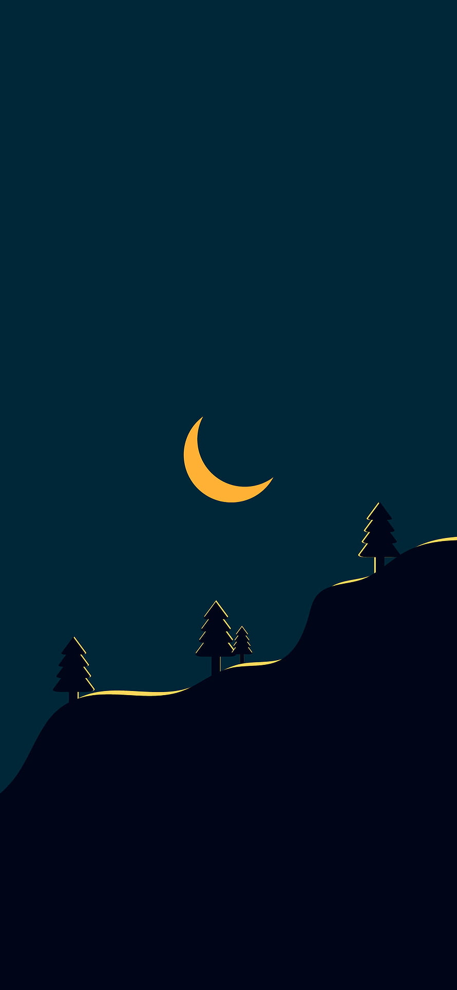 Minimalist Night Landscape with Crescent Moon and Pine Trees HD phone wallpaper