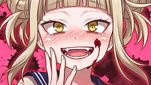 Himiko Toga Anime Character Close-Up with Blood and Fanged Smile HD wallpaper