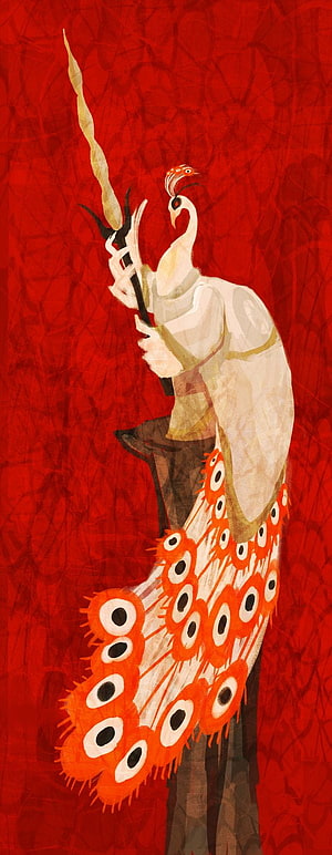 Lord Shen Peacock Character Artwork on Red Background HD phone wallpaper