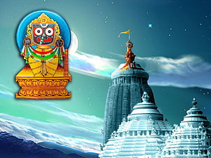 Sunabesa Jagannath Temple with Deity Icon Against a Starry Night Sky HD wallpaper