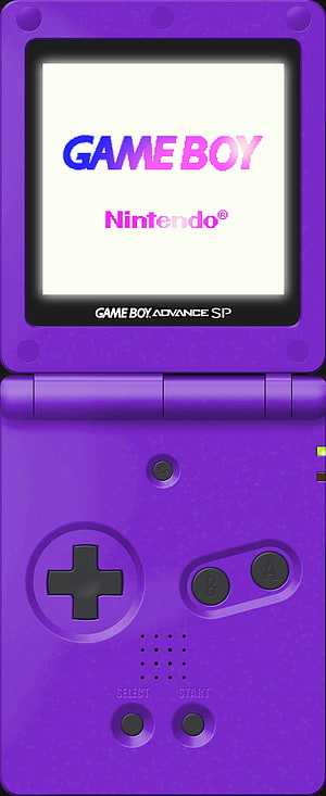 Purple Game Boy Advance SP Handheld Console with Gradient Logo on Screen HD phone wallpaper