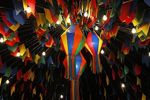 Festa Junina Colorful Paper Lanterns and Bunting Decorations HD wallpaper