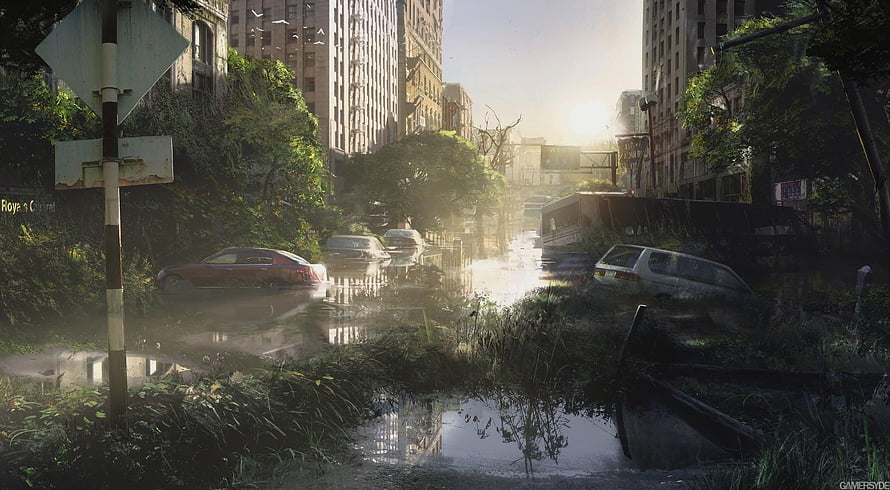 The Last of Us Overgrown City Street with Abandoned Cars and Sunlight HD wallpaper