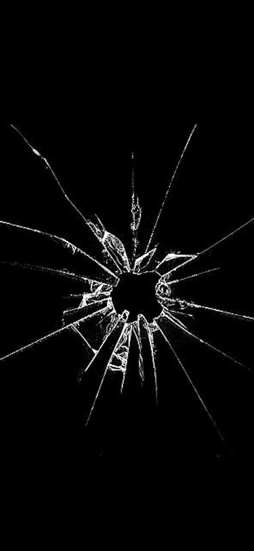 Minimalist Shattered Glass Crack Pattern on Pure Black Background HD phone wallpaper
