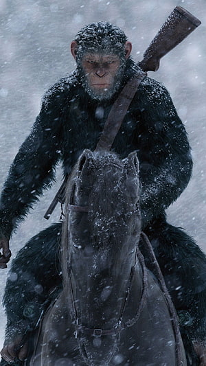 Caesar the Ape on Horseback in Snowy Winter from Planet of the Apes HD phone wallpaper