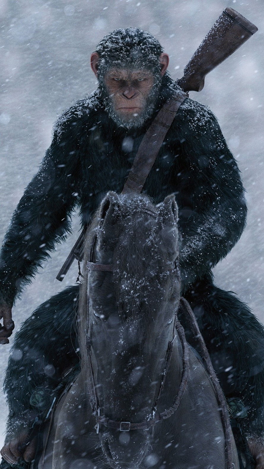 Caesar the Ape on Horseback in Snowy Winter from Planet of the Apes HD phone wallpaper