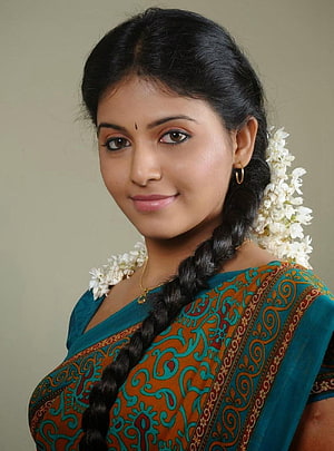 Anjali Portrait in Traditional Saree with Floral Hair Braid HD phone wallpaper