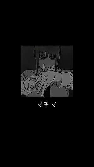 Makima from Chainsaw Man in a dark monochrome anime portrait with hands covering her mouth HD phone wallpaper