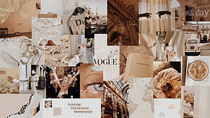 Beige Aesthetic Collage with Vogue, Paris, and Lifestyle Elements HD wallpaper