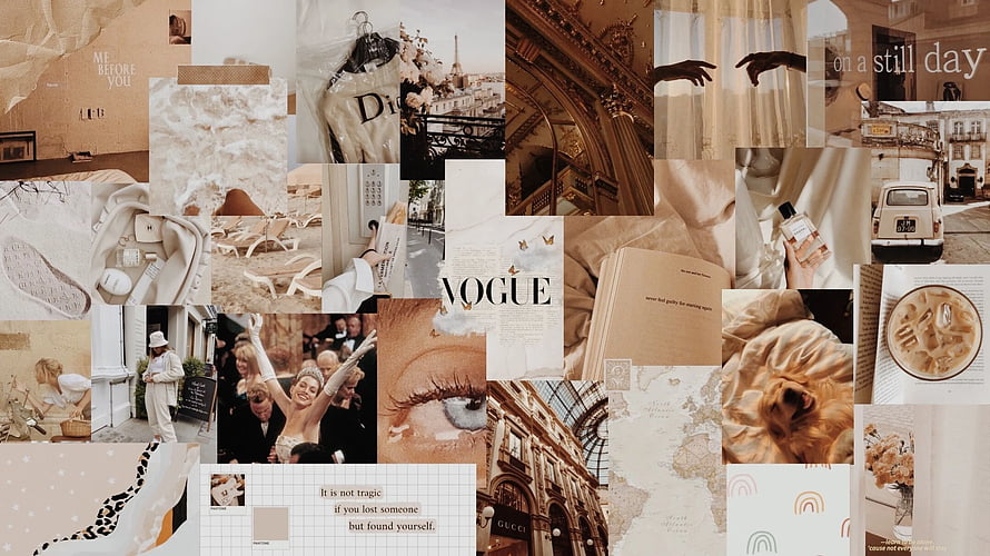 Beige Aesthetic Collage with Vogue, Paris, and Lifestyle Elements HD wallpaper