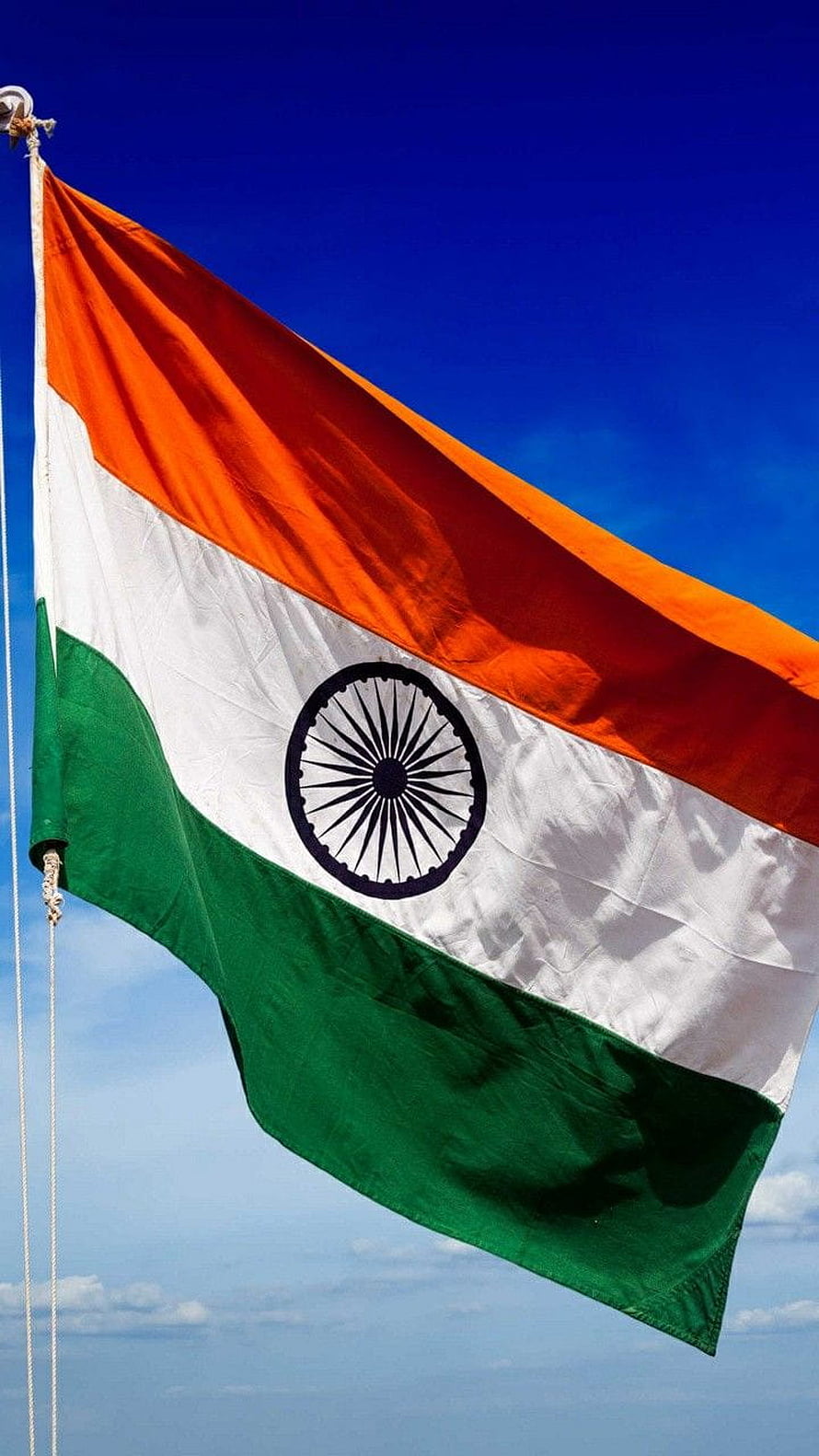 Indian National Flag Waving Against a Clear Blue Sky with Ashoka Chakra HD phone wallpaper