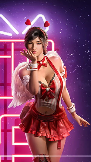 PUBG Valentine Girl in Red Angel Costume with Neon Background HD phone wallpaper