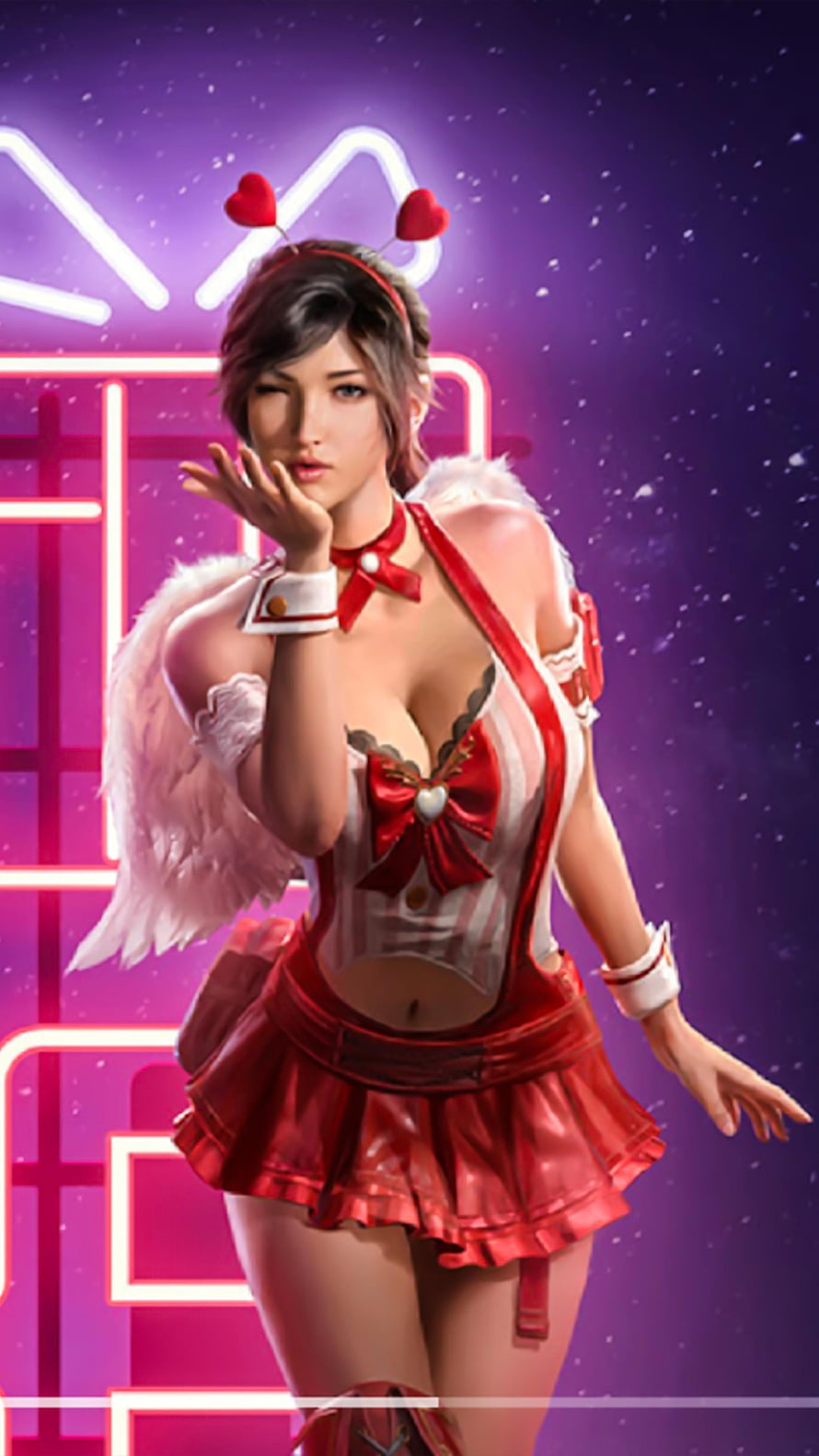 PUBG Valentine Girl in Red Angel Costume with Neon Background HD phone wallpaper