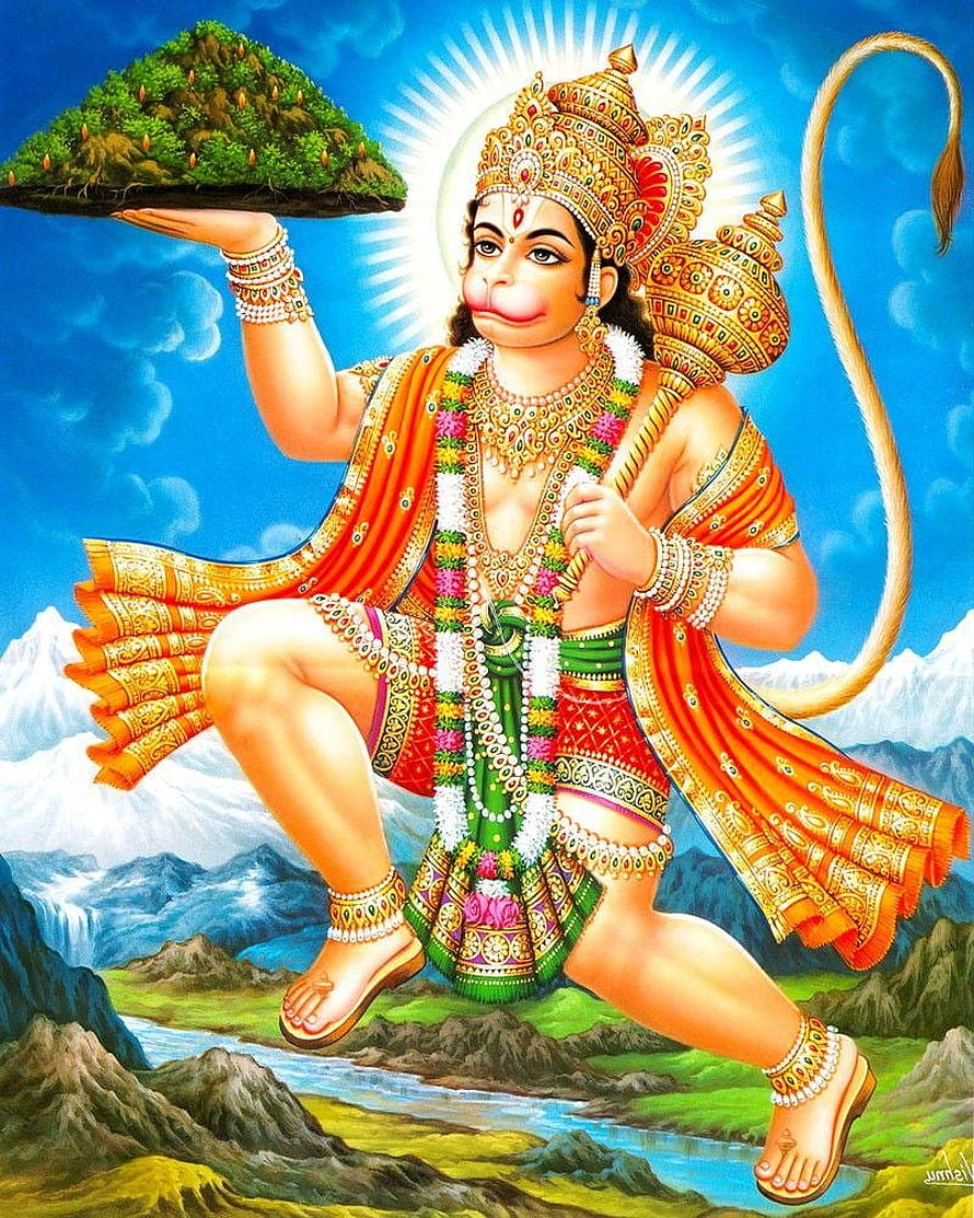 Hanuman Carrying Sanjeevani Mountain Over Himalayan Landscape, Jai hanuman ji, #jai hanuman HD phone wallpaper