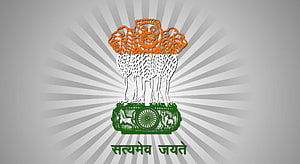State Emblem of India with Tricolor Paper Cutout Design and National Motto HD wallpaper