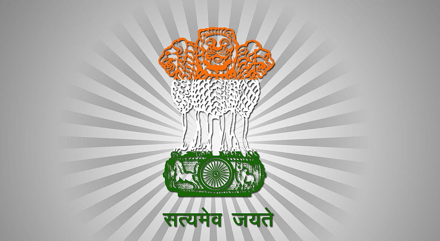 State Emblem of India with Tricolor Paper Cutout Design and National Motto HD wallpaper