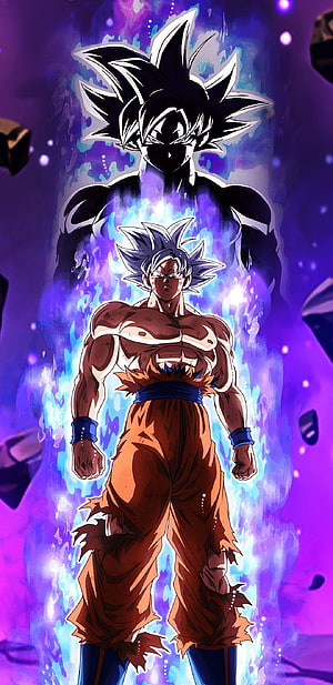 Goku Ultra Instinct Anime Character with Dark Aura and Blue Energy HD phone wallpaper