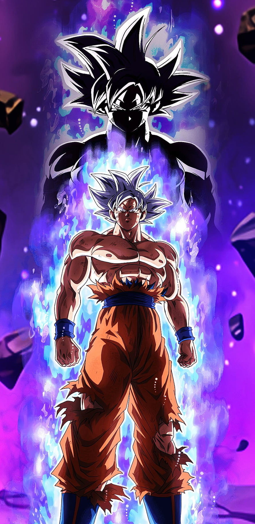 Goku Ultra Instinct Anime Character with Dark Aura and Blue Energy HD phone wallpaper