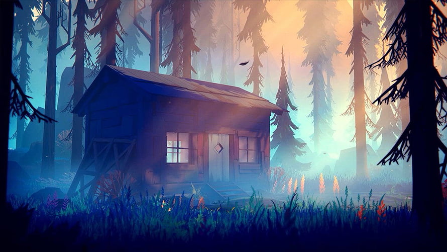 Cozy Cabin in Misty Forest at Dawn, Digital Art Landscape HD wallpaper