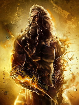 Zeus God of War Concept Art with Glowing Lightning and Golden Aura HD phone wallpaper