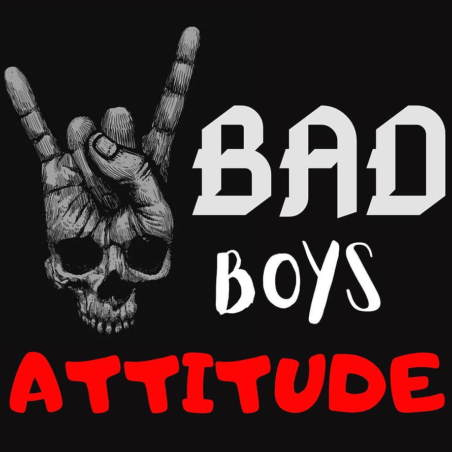 Skull Hand Rock Sign with Bad Boys Attitude Text on Black Background HD phone wallpaper