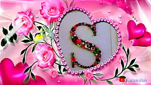 Decorative Letter S with Beads and Roses in a Pink Heart Frame HD wallpaper