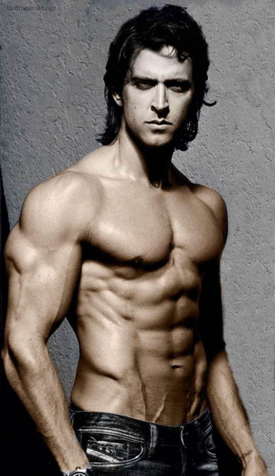 Hrithik Roshan shirtless portrait showcasing defined six pack abs and muscular physique HD phone wallpaper