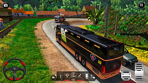 Euro Uphill Bus Simulator Gameplay Screenshot Featuring Black Coach on Mountain Road HD wallpaper
