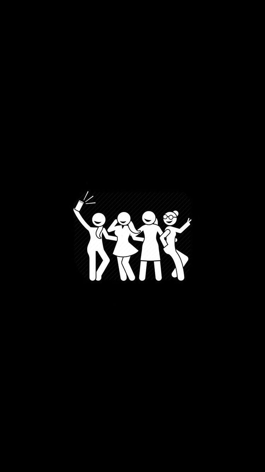 Minimalist White Stick Figure Friends Group Icon on Black Background HD phone wallpaper