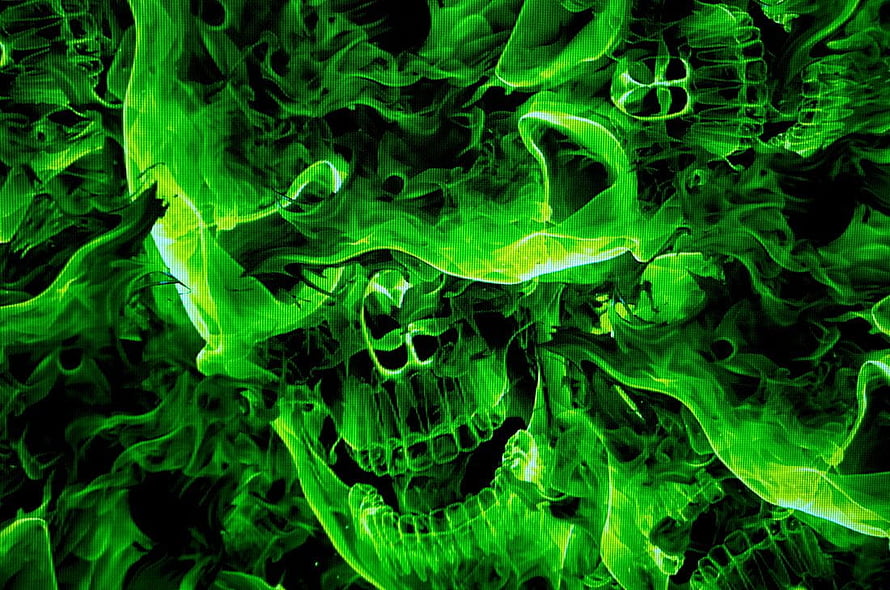 Glowing Green Skull Formed by Swirling Toxic Fire and Smoke HD wallpaper