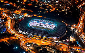 Aerial Night View of Vodafone Park Besiktas Stadium in Istanbul Turkey HD wallpaper