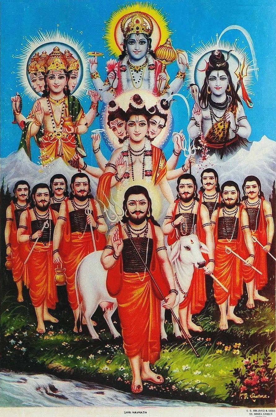 Shri Navnath Hindu Deity Illustration with White Bull and Sages HD phone wallpaper