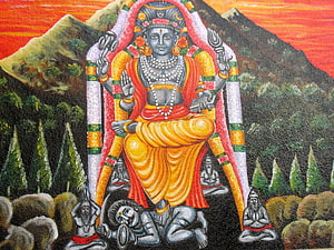 Annamalaiyar Shiva Temple Artwork with Mountain Landscape and Devotees HD wallpaper