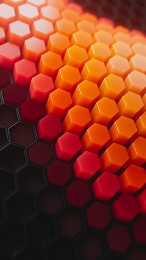 Vibrant 3D Hexagonal Grid Pattern with Warm Orange and Red Gradient Blocks HD phone wallpaper