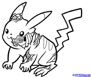 Zombie Pikachu Halloween Coloring Page Line Art for Kids HD wallpaper