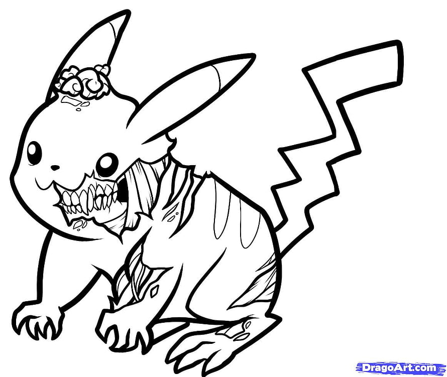 Zombie Pikachu Halloween Coloring Page Line Art for Kids HD wallpaper
