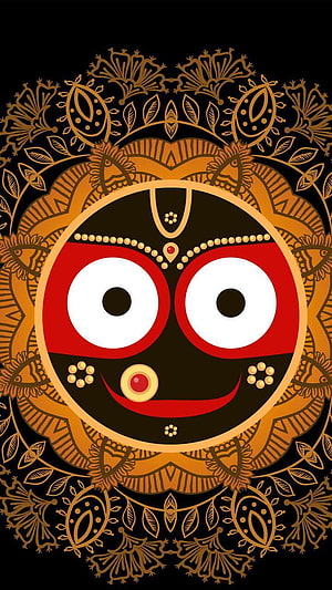 Jagannath deity illustration with ornate mandala pattern and traditional Indian motifs HD phone wallpaper