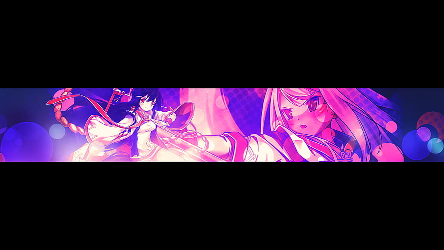 Vibrant Anime Banner Featuring Two Characters in Traditional Attire with Neon Pink and Purple Lighting HD wallpaper
