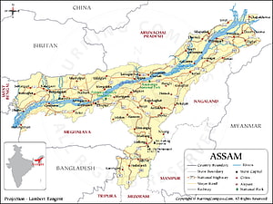 Detailed Political Map of Assam State in India with Cities and Highways HD wallpaper