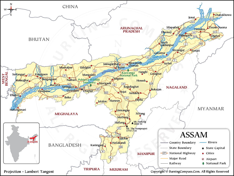 Detailed Political Map of Assam State in India with Cities and Highways HD wallpaper