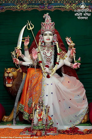 Ornate Durga Mata Murti with Lion and Traditional Garments HD phone wallpaper