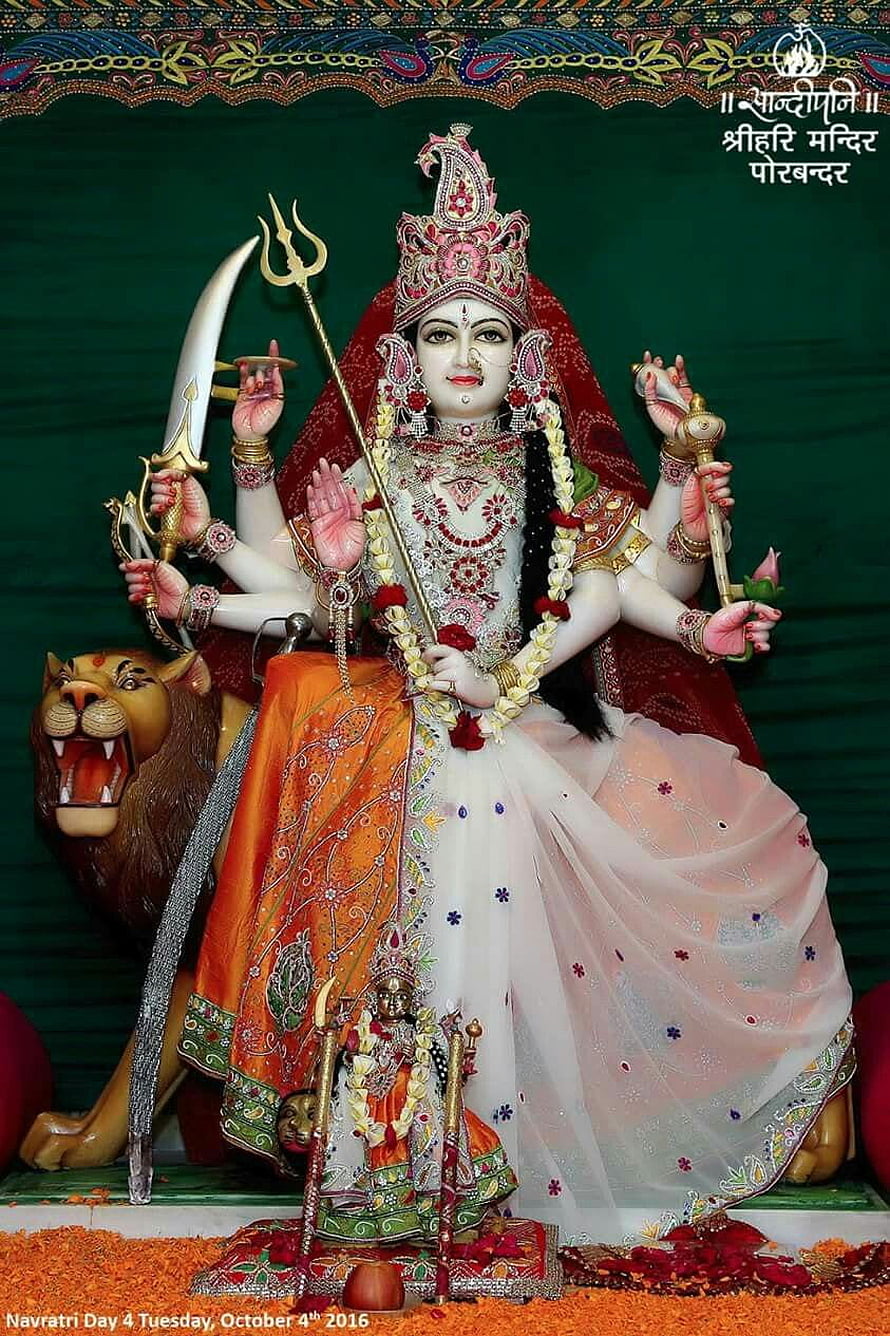 Ornate Durga Mata Murti with Lion and Traditional Garments HD phone wallpaper