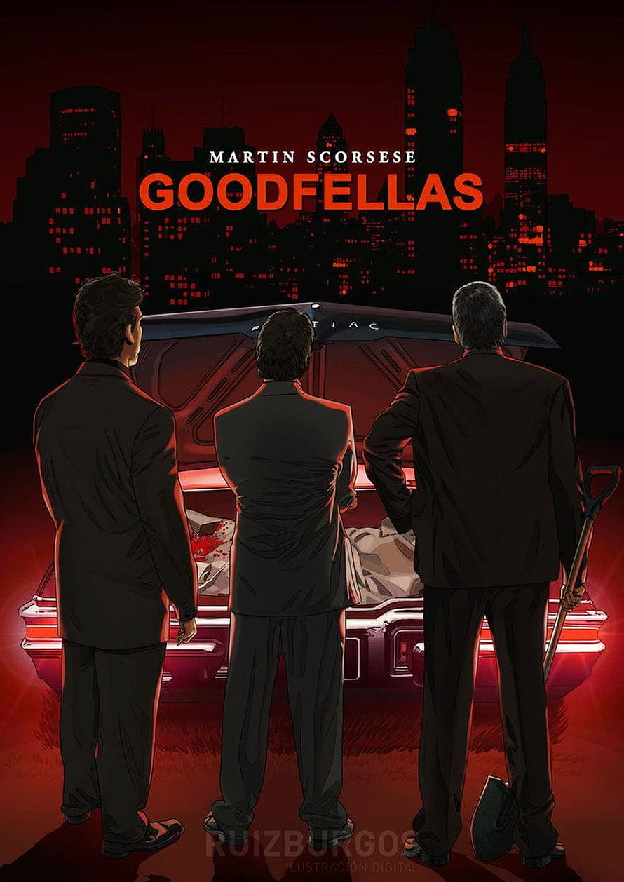 Goodfellas Movie Poster Artwork with Three Men in Suits and Cadillac HD phone wallpaper