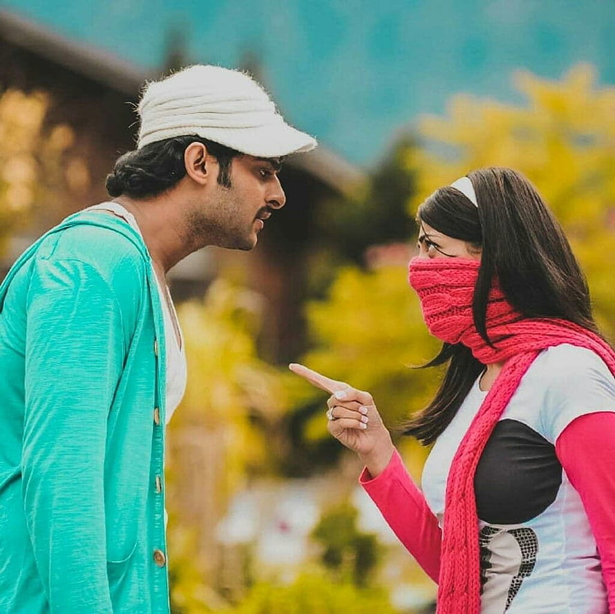 Prabhas and Actress in Vibrant Outdoor Scene from Tamil Film HD wallpaper