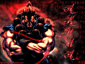 Baki Hanma Dark Anime Illustration with Fiery Red Aura and Muscular Build HD wallpaper