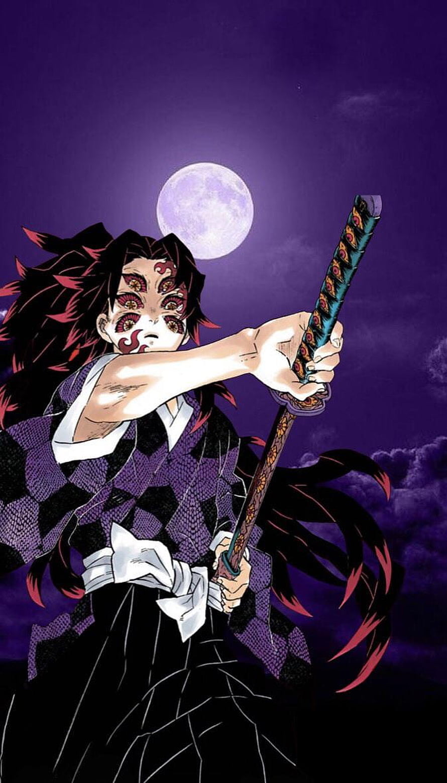 Kokushibo Demon Slayer Character Art with Katana Under Full Moon HD phone wallpaper